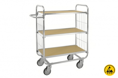 ESD shelf trolley, 3 shelves