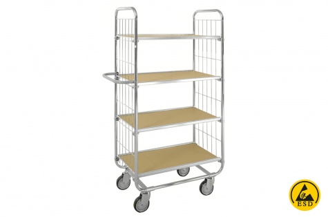 ESD shelf trolley, 4 shelves