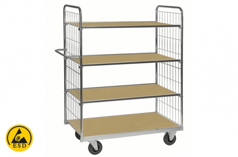 ESD shelf trolley, 4 shelves