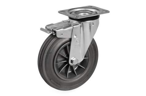 S52 Plate-mounted, swivel wheel, with brake, 65-300kg